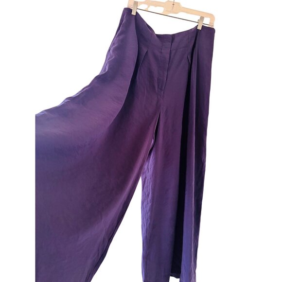 By Anthropologie High-Rise Pleated Wide-Leg Trousers Size 14 Navy Blue - Picture 14 of 16